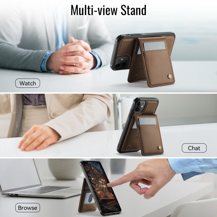 For iPhone 11 JEEHOOD J06 British Style RFID MagSafe Card Bag PU Phone Case(Brown) - iPhone 11 Cases by JEEHOOD | Online Shopping UK | buy2fix