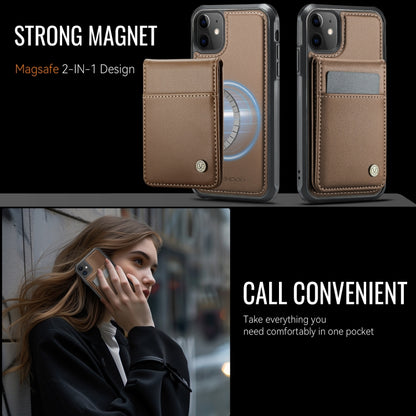 For iPhone 11 JEEHOOD J06 British Style RFID MagSafe Card Bag PU Phone Case(Brown) - iPhone 11 Cases by JEEHOOD | Online Shopping UK | buy2fix