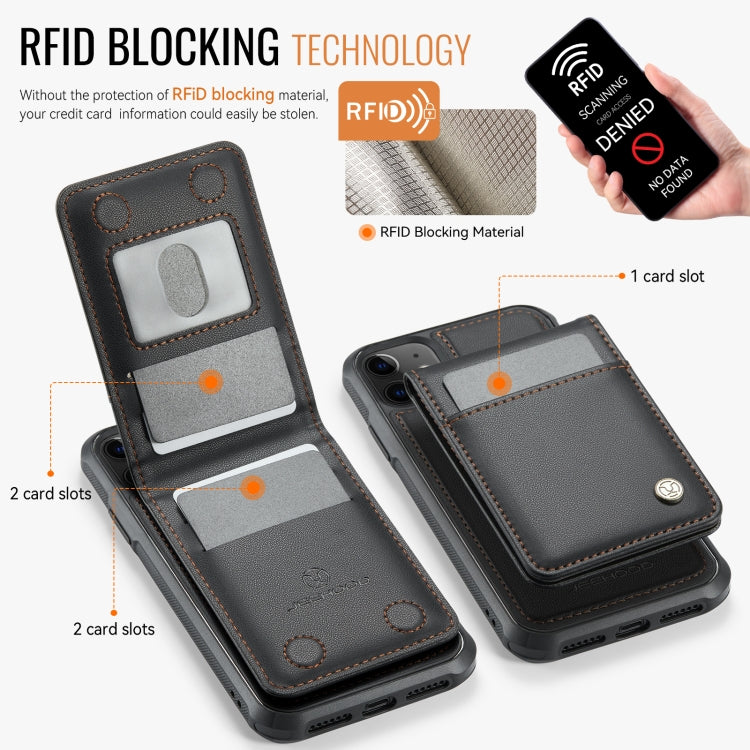 For iPhone 11 JEEHOOD J06 British Style RFID MagSafe Card Bag PU Phone Case(Black) - iPhone 11 Cases by JEEHOOD | Online Shopping UK | buy2fix