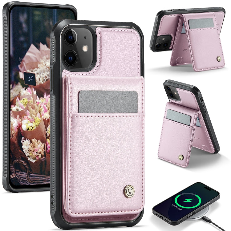 For iPhone 11 JEEHOOD J06 British Style RFID MagSafe Card Bag PU Phone Case(Pink) - iPhone 11 Cases by JEEHOOD | Online Shopping UK | buy2fix