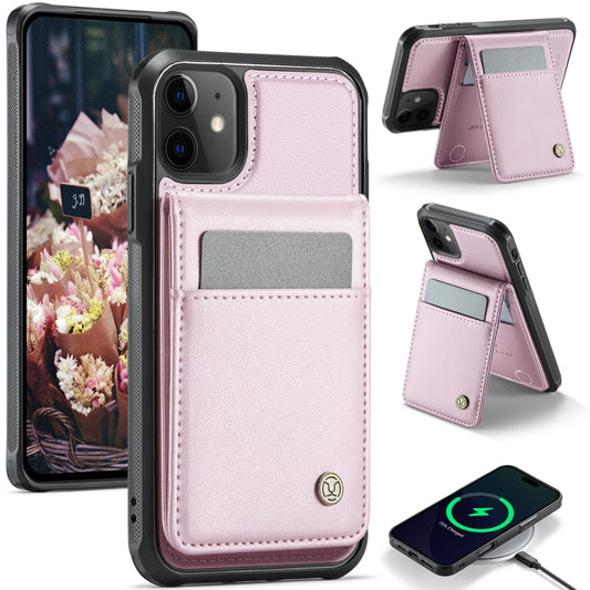 For iPhone 11 JEEHOOD J06 British Style RFID MagSafe Card Bag PU Phone Case(Pink) - iPhone 11 Cases by JEEHOOD | Online Shopping UK | buy2fix