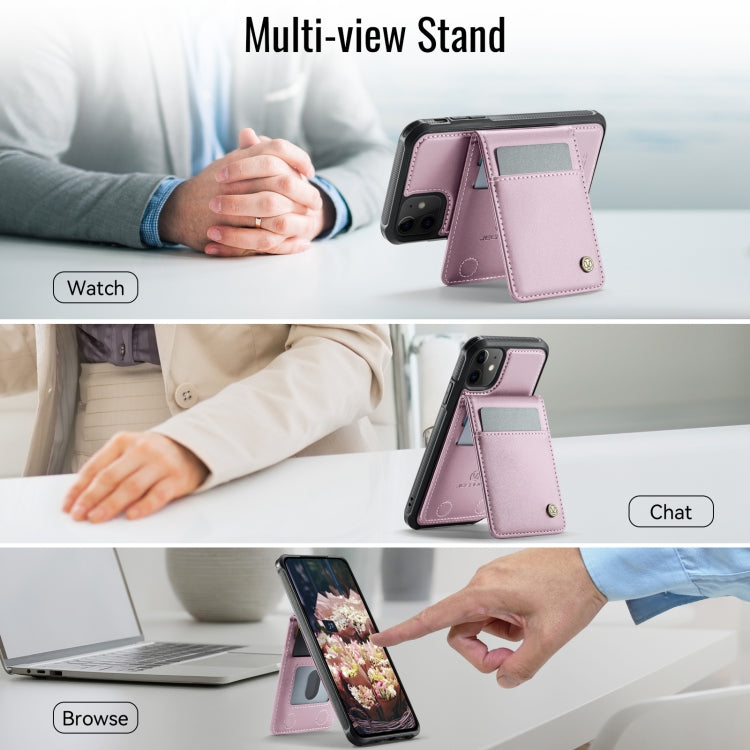 For iPhone 11 JEEHOOD J06 British Style RFID MagSafe Card Bag PU Phone Case(Pink) - iPhone 11 Cases by JEEHOOD | Online Shopping UK | buy2fix