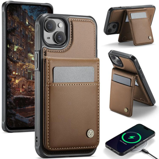 For iPhone 15 Plus JEEHOOD J06 British Style RFID MagSafe Card Bag PU Phone Case(Brown) - iPhone 15 Plus Cases by JEEHOOD | Online Shopping UK | buy2fix