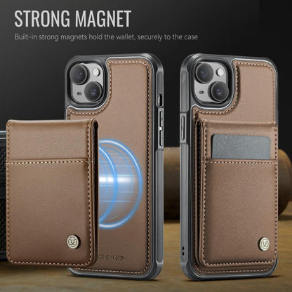 For iPhone 15 Plus JEEHOOD J06 British Style RFID MagSafe Card Bag PU Phone Case(Brown) - iPhone 15 Plus Cases by JEEHOOD | Online Shopping UK | buy2fix