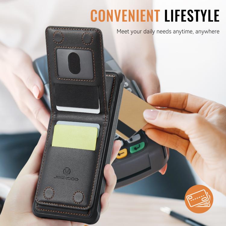 For iPhone 15 Plus JEEHOOD J06 British Style RFID MagSafe Card Bag PU Phone Case(Black) - iPhone 15 Plus Cases by JEEHOOD | Online Shopping UK | buy2fix