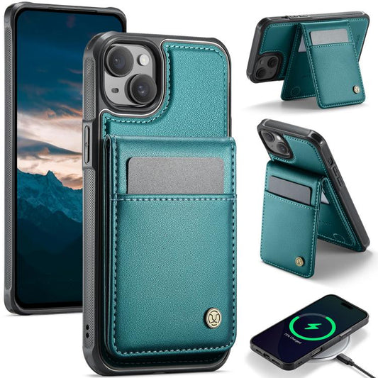 For iPhone 15 JEEHOOD J06 British Style RFID MagSafe Card Bag PU Phone Case(Green) - iPhone 15 Cases by JEEHOOD | Online Shopping UK | buy2fix