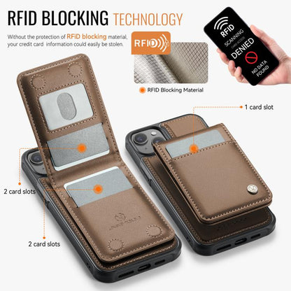 For iPhone 14 Plus JEEHOOD J06 British Style RFID MagSafe Card Bag PU Phone Case(Brown) - iPhone 14 Plus Cases by JEEHOOD | Online Shopping UK | buy2fix