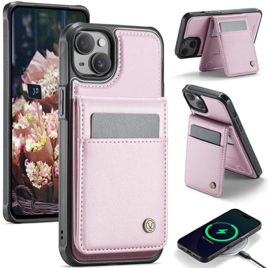 For iPhone 14 Plus JEEHOOD J06 British Style RFID MagSafe Card Bag PU Phone Case(Pink) - iPhone 14 Plus Cases by JEEHOOD | Online Shopping UK | buy2fix