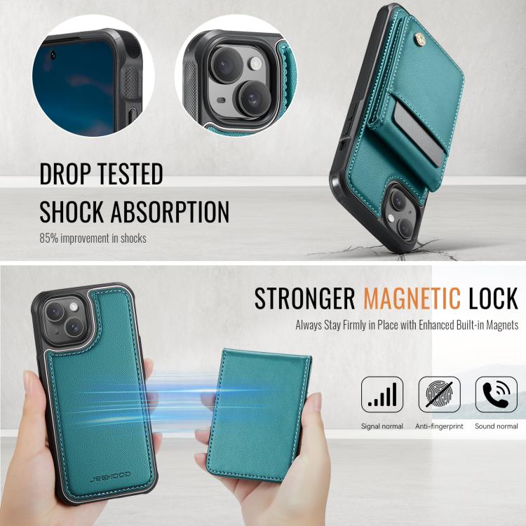 For iPhone 14 JEEHOOD J06 British Style RFID MagSafe Card Bag PU Phone Case(Green) - iPhone 14 Cases by JEEHOOD | Online Shopping UK | buy2fix