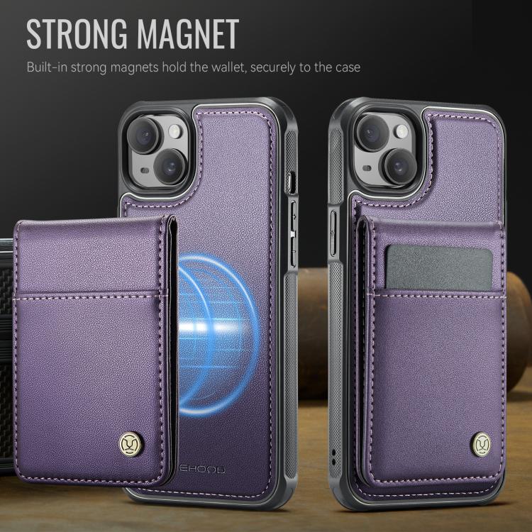 For iPhone 13 JEEHOOD J06 British Style RFID MagSafe Card Bag PU Phone Case(Purple) - iPhone 13 Cases by JEEHOOD | Online Shopping UK | buy2fix