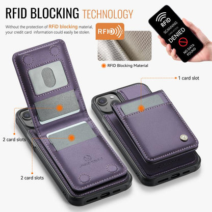 For iPhone 13 JEEHOOD J06 British Style RFID MagSafe Card Bag PU Phone Case(Purple) - iPhone 13 Cases by JEEHOOD | Online Shopping UK | buy2fix