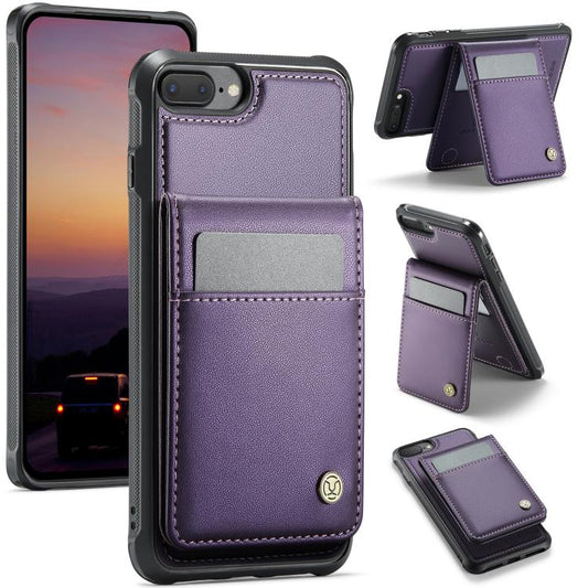 For iPhone 8 Plus / 7 Plus JEEHOOD J06 British Style RFID MagSafe Card Bag PU Phone Case(Purple) - More iPhone Cases by JEEHOOD | Online Shopping UK | buy2fix