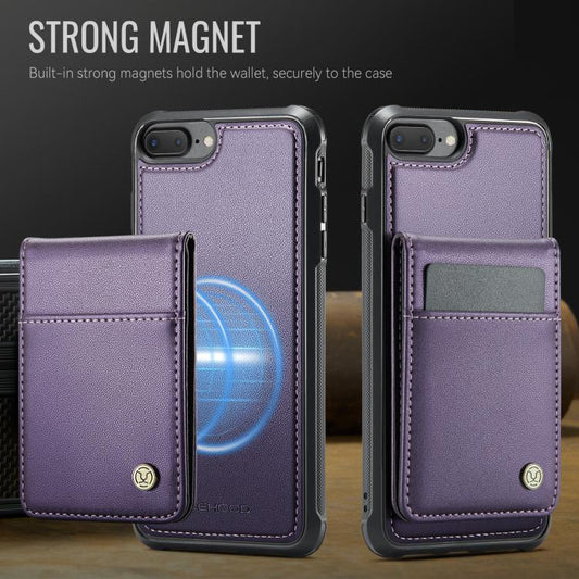For iPhone 8 Plus / 7 Plus JEEHOOD J06 British Style RFID MagSafe Card Bag PU Phone Case(Purple) - More iPhone Cases by JEEHOOD | Online Shopping UK | buy2fix