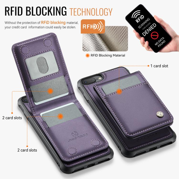For iPhone 8 Plus / 7 Plus JEEHOOD J06 British Style RFID MagSafe Card Bag PU Phone Case(Purple) - More iPhone Cases by JEEHOOD | Online Shopping UK | buy2fix