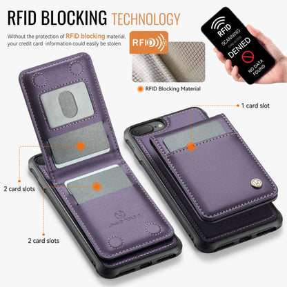 For iPhone 8 Plus / 7 Plus JEEHOOD J06 British Style RFID MagSafe Card Bag PU Phone Case(Purple) - More iPhone Cases by JEEHOOD | Online Shopping UK | buy2fix
