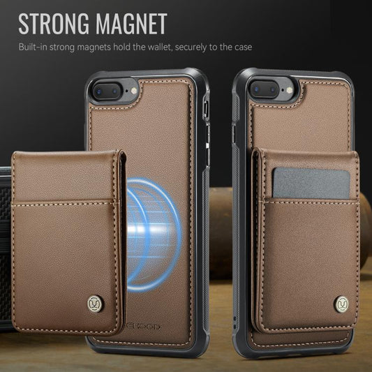 For iPhone 8 Plus / 7 Plus JEEHOOD J06 British Style RFID MagSafe Card Bag PU Phone Case(Brown) - More iPhone Cases by JEEHOOD | Online Shopping UK | buy2fix