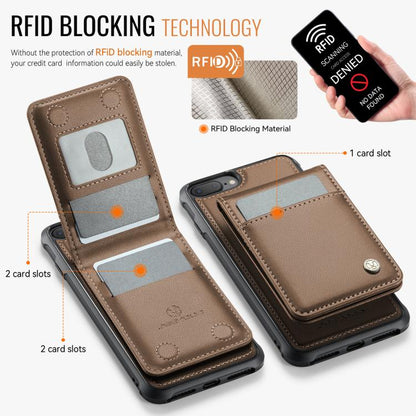 For iPhone 8 Plus / 7 Plus JEEHOOD J06 British Style RFID MagSafe Card Bag PU Phone Case(Brown) - More iPhone Cases by JEEHOOD | Online Shopping UK | buy2fix