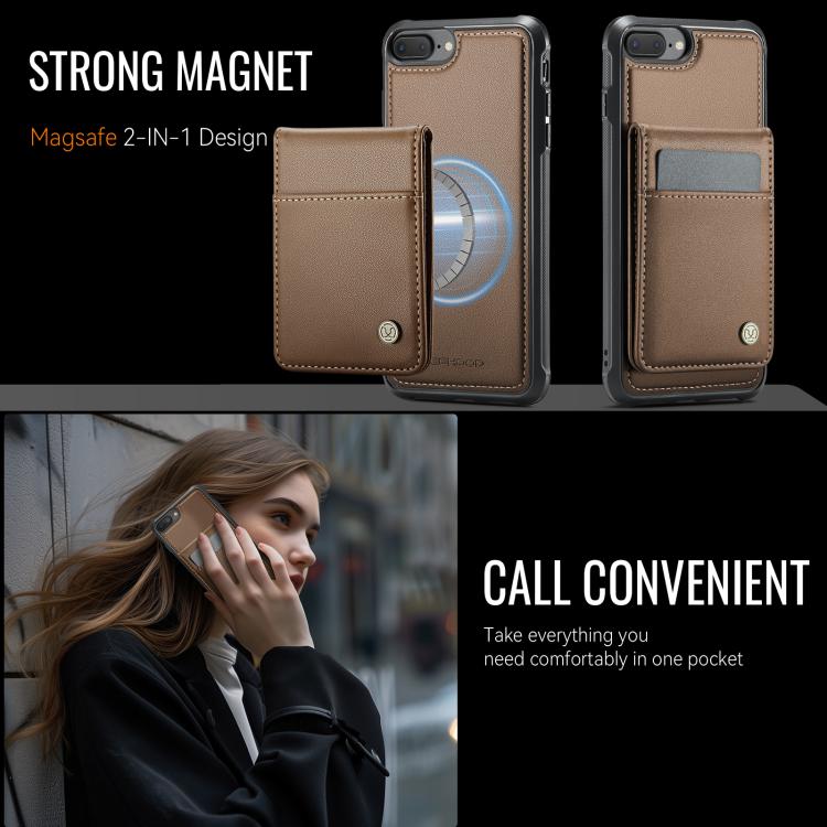 For iPhone 8 Plus / 7 Plus JEEHOOD J06 British Style RFID MagSafe Card Bag PU Phone Case(Brown) - More iPhone Cases by JEEHOOD | Online Shopping UK | buy2fix