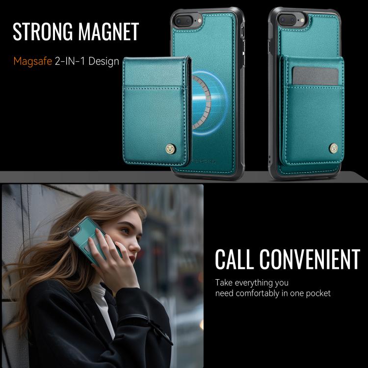 For iPhone 8 Plus / 7 Plus JEEHOOD J06 British Style RFID MagSafe Card Bag PU Phone Case(Green) - More iPhone Cases by JEEHOOD | Online Shopping UK | buy2fix