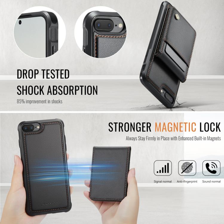 For iPhone 8 Plus / 7 Plus JEEHOOD J06 British Style RFID MagSafe Card Bag PU Phone Case(Black) - More iPhone Cases by JEEHOOD | Online Shopping UK | buy2fix