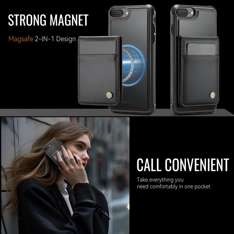 For iPhone 8 Plus / 7 Plus JEEHOOD J06 British Style RFID MagSafe Card Bag PU Phone Case(Black) - More iPhone Cases by JEEHOOD | Online Shopping UK | buy2fix