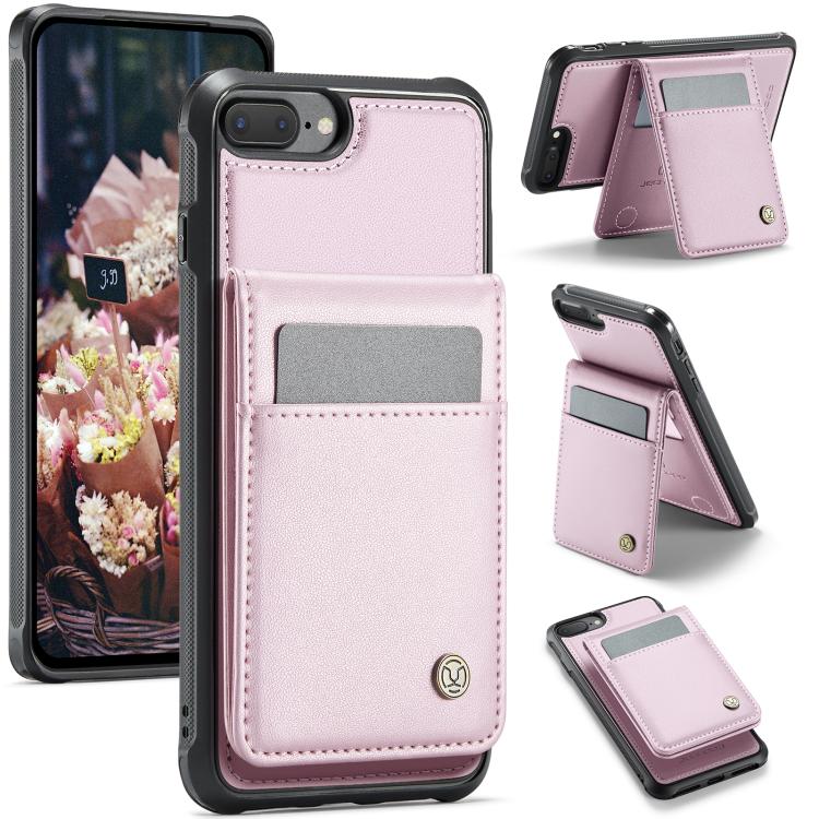 For iPhone 8 Plus / 7 Plus JEEHOOD J06 British Style RFID MagSafe Card Bag PU Phone Case(Pink) - More iPhone Cases by JEEHOOD | Online Shopping UK | buy2fix