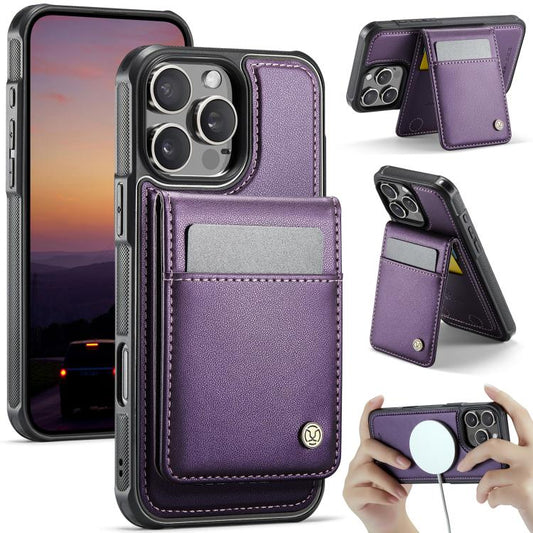 For iPhone 15 Pro Max JEEHOOD J06 British Style RFID MagSafe Card Bag PU Phone Case(Purple) - iPhone 15 Pro Max Cases by JEEHOOD | Online Shopping UK | buy2fix