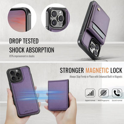 For iPhone 15 Pro Max JEEHOOD J06 British Style RFID MagSafe Card Bag PU Phone Case(Purple) - iPhone 15 Pro Max Cases by JEEHOOD | Online Shopping UK | buy2fix