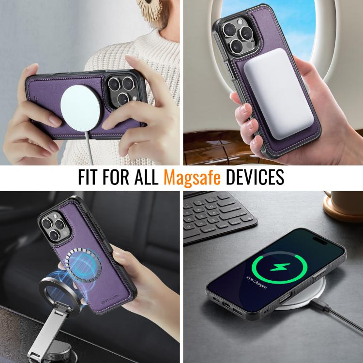 For iPhone 15 Pro Max JEEHOOD J06 British Style RFID MagSafe Card Bag PU Phone Case(Purple) - iPhone 15 Pro Max Cases by JEEHOOD | Online Shopping UK | buy2fix