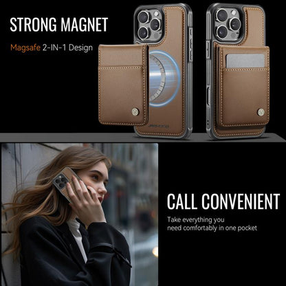 For iPhone 15 Pro Max JEEHOOD J06 British Style RFID MagSafe Card Bag PU Phone Case(Brown) - iPhone 15 Pro Max Cases by JEEHOOD | Online Shopping UK | buy2fix