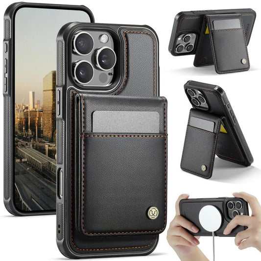 For iPhone 15 Pro Max JEEHOOD J06 British Style RFID MagSafe Card Bag PU Phone Case(Black) - iPhone 15 Pro Max Cases by JEEHOOD | Online Shopping UK | buy2fix