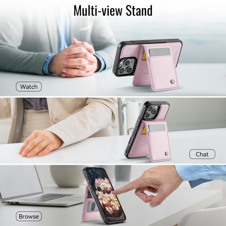 For iPhone 15 Pro Max JEEHOOD J06 British Style RFID MagSafe Card Bag PU Phone Case(Pink) - iPhone 15 Pro Max Cases by JEEHOOD | Online Shopping UK | buy2fix