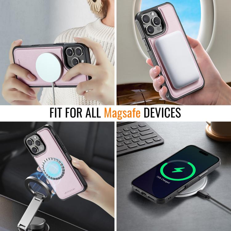For iPhone 15 Pro Max JEEHOOD J06 British Style RFID MagSafe Card Bag PU Phone Case(Pink) - iPhone 15 Pro Max Cases by JEEHOOD | Online Shopping UK | buy2fix