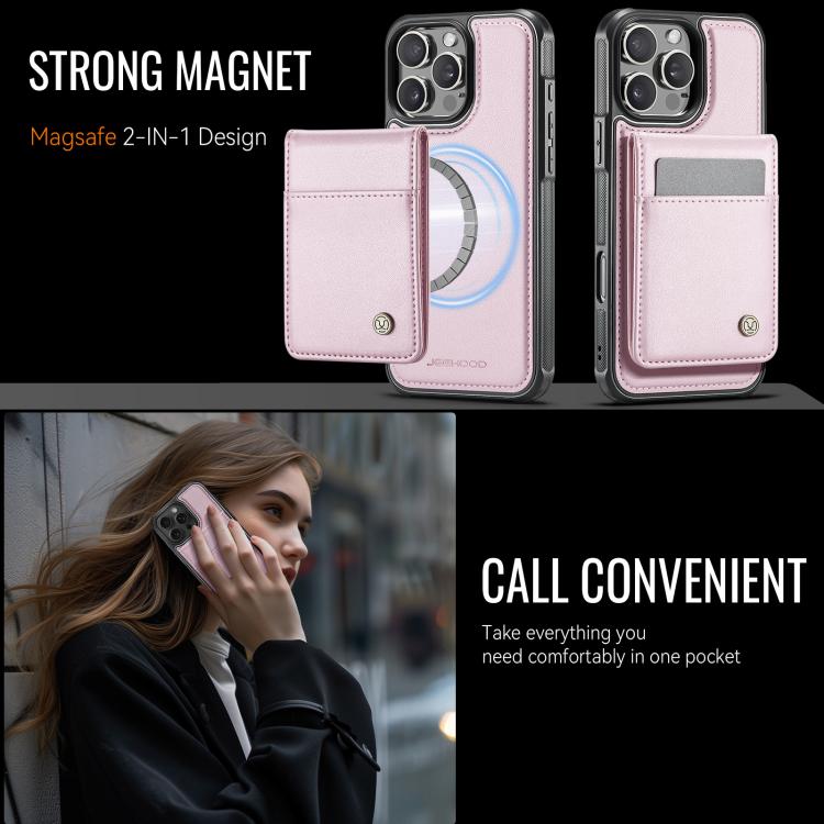 For iPhone 15 Pro Max JEEHOOD J06 British Style RFID MagSafe Card Bag PU Phone Case(Pink) - iPhone 15 Pro Max Cases by JEEHOOD | Online Shopping UK | buy2fix