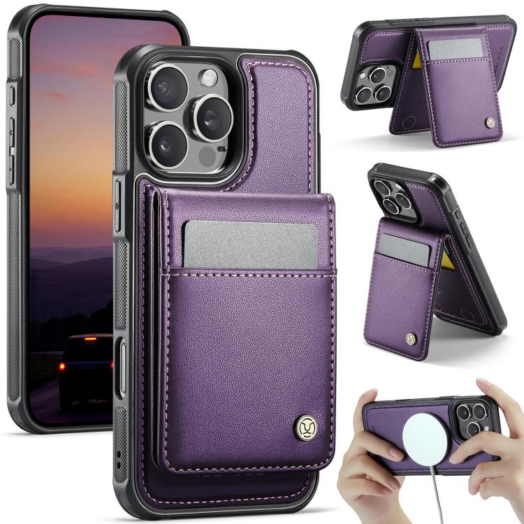 For iPhone 15 Pro JEEHOOD J06 British Style RFID MagSafe Card Bag PU Phone Case(Purple) - iPhone 15 Pro Cases by JEEHOOD | Online Shopping UK | buy2fix