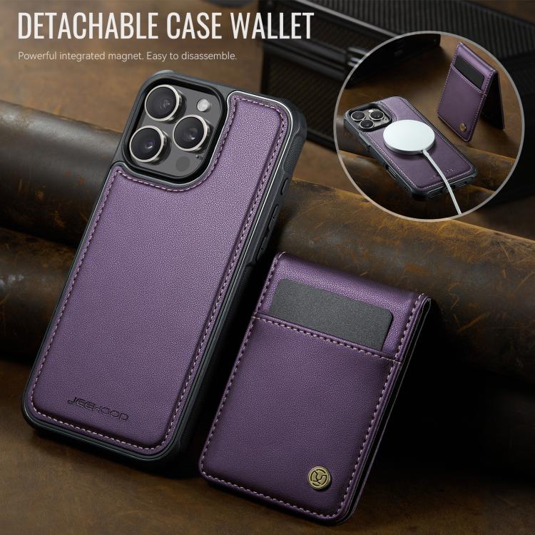 For iPhone 15 Pro JEEHOOD J06 British Style RFID MagSafe Card Bag PU Phone Case(Purple) - iPhone 15 Pro Cases by JEEHOOD | Online Shopping UK | buy2fix