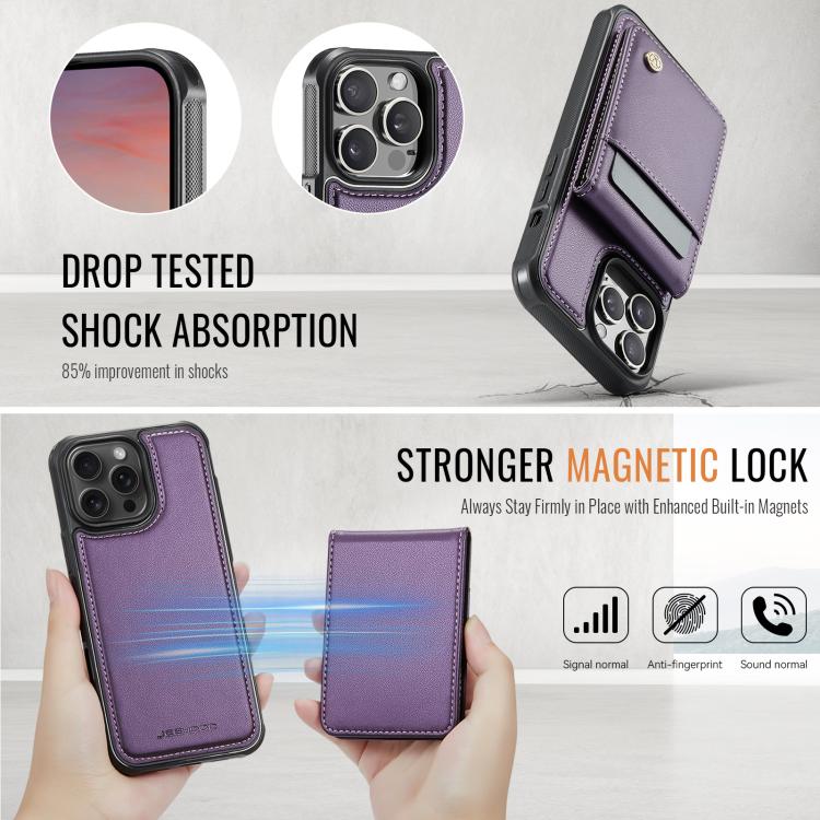 For iPhone 14 Pro Max JEEHOOD J06 British Style RFID MagSafe Card Bag PU Phone Case(Purple) - iPhone 14 Pro Max Cases by JEEHOOD | Online Shopping UK | buy2fix