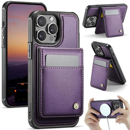 For iPhone 14 Pro JEEHOOD J06 British Style RFID MagSafe Card Bag PU Phone Case(Purple) - iPhone 14 Pro Cases by JEEHOOD | Online Shopping UK | buy2fix