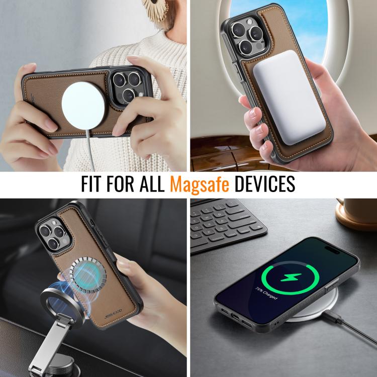 For iPhone 13 Pro Max JEEHOOD J06 British Style RFID MagSafe Card Bag PU Phone Case(Brown) - iPhone 13 Pro Max Cases by JEEHOOD | Online Shopping UK | buy2fix