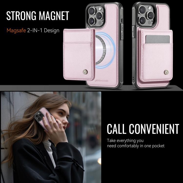 For iPhone 13 Pro JEEHOOD J06 British Style RFID MagSafe Card Bag PU Phone Case(Pink) - iPhone 13 Pro Cases by JEEHOOD | Online Shopping UK | buy2fix