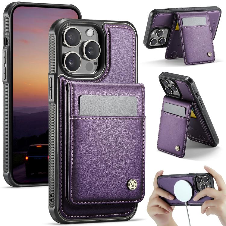 For iPhone 12 Pro Max JEEHOOD J06 British Style RFID MagSafe Card Bag PU Phone Case(Purple) - iPhone 12 Pro Max Cases by JEEHOOD | Online Shopping UK | buy2fix
