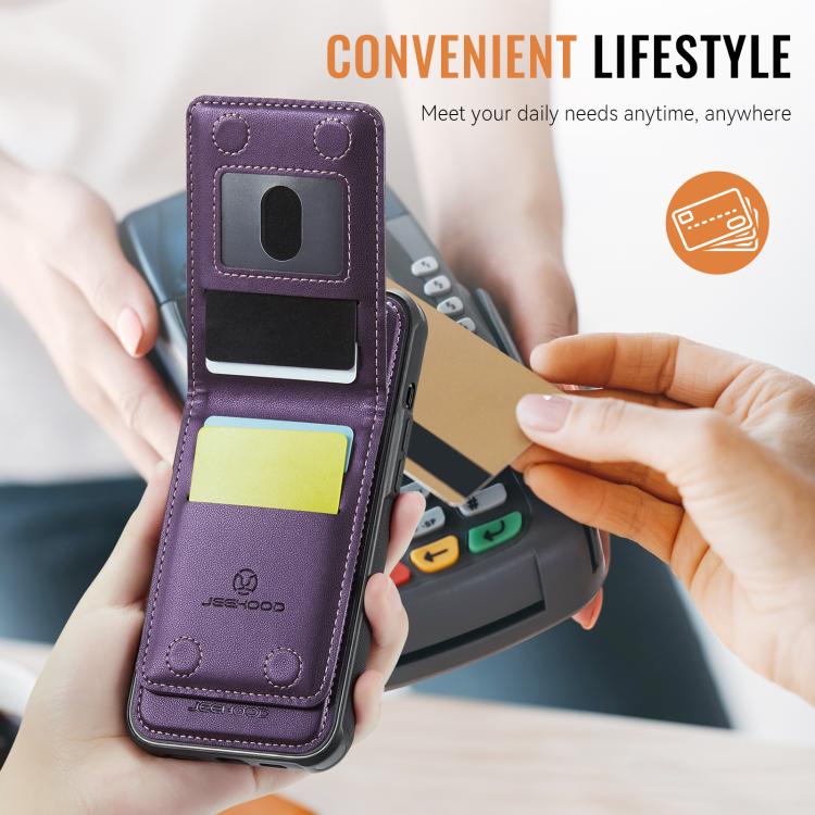 For iPhone 12 Pro Max JEEHOOD J06 British Style RFID MagSafe Card Bag PU Phone Case(Purple) - iPhone 12 Pro Max Cases by JEEHOOD | Online Shopping UK | buy2fix