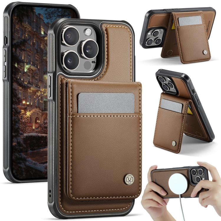 For iPhone 12 Pro Max JEEHOOD J06 British Style RFID MagSafe Card Bag PU Phone Case(Brown) - iPhone 12 Pro Max Cases by JEEHOOD | Online Shopping UK | buy2fix