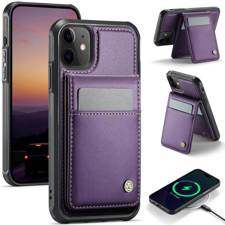 For iPhone 12 / 12 Pro JEEHOOD J06 British Style RFID MagSafe Card Bag PU Phone Case(Purple) - iPhone 12 / 12 Pro Cases by JEEHOOD | Online Shopping UK | buy2fix