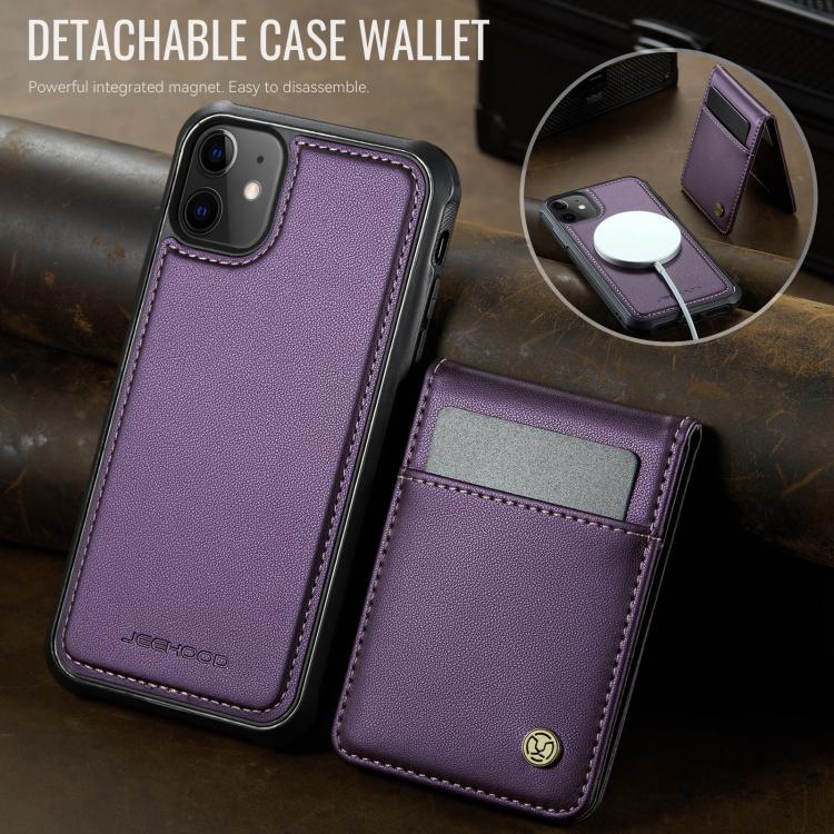 For iPhone 12 / 12 Pro JEEHOOD J06 British Style RFID MagSafe Card Bag PU Phone Case(Purple) - iPhone 12 / 12 Pro Cases by JEEHOOD | Online Shopping UK | buy2fix