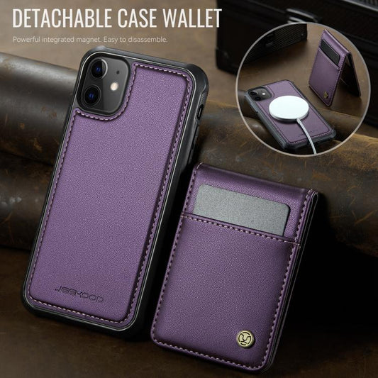 For iPhone 12 / 12 Pro JEEHOOD J06 British Style RFID MagSafe Card Bag PU Phone Case(Purple) - iPhone 12 / 12 Pro Cases by JEEHOOD | Online Shopping UK | buy2fix