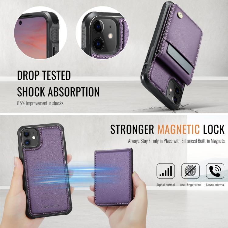 For iPhone 12 / 12 Pro JEEHOOD J06 British Style RFID MagSafe Card Bag PU Phone Case(Purple) - iPhone 12 / 12 Pro Cases by JEEHOOD | Online Shopping UK | buy2fix