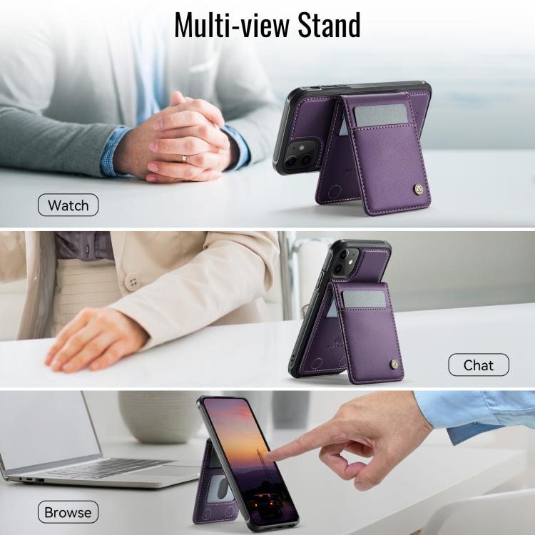 For iPhone 12 / 12 Pro JEEHOOD J06 British Style RFID MagSafe Card Bag PU Phone Case(Purple) - iPhone 12 / 12 Pro Cases by JEEHOOD | Online Shopping UK | buy2fix