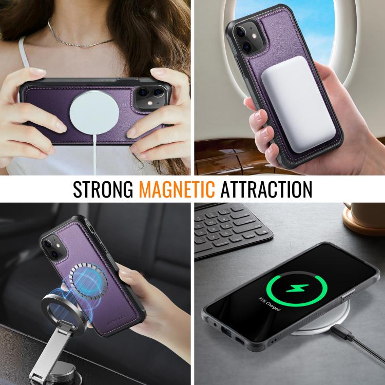 For iPhone 12 / 12 Pro JEEHOOD J06 British Style RFID MagSafe Card Bag PU Phone Case(Purple) - iPhone 12 / 12 Pro Cases by JEEHOOD | Online Shopping UK | buy2fix