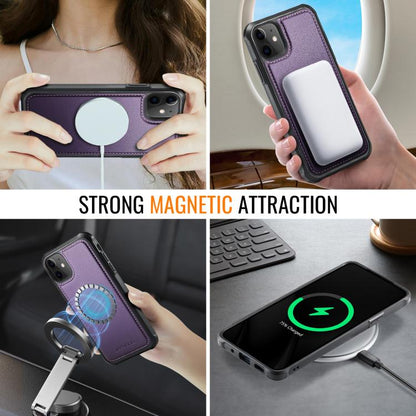 For iPhone 12 / 12 Pro JEEHOOD J06 British Style RFID MagSafe Card Bag PU Phone Case(Purple) - iPhone 12 / 12 Pro Cases by JEEHOOD | Online Shopping UK | buy2fix